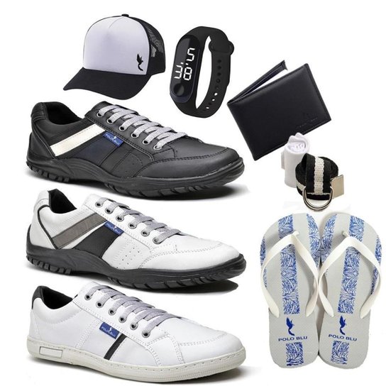 Kit 2 Tênis + Sapatênis + Carteira + Chinelo + Acessórios - Preto+Cinza