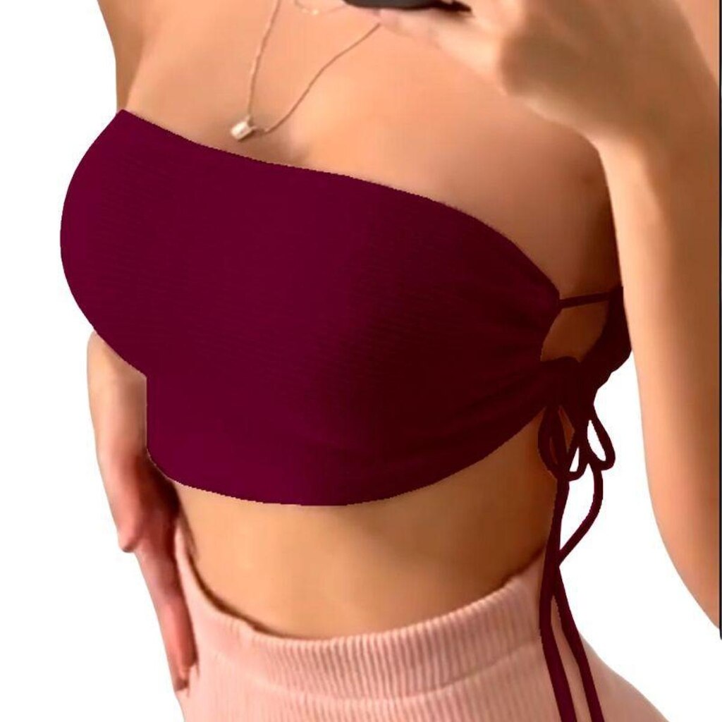 Kit 2 Tops Faixa Cropped Feminino Amarração Casual Multiuso Festa