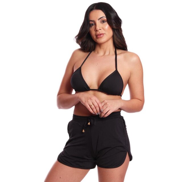 Kit 2 Triquínis Feminino Conjunto Biquíni Tanga Bilunga + Short Bojo Removível Moda Praia