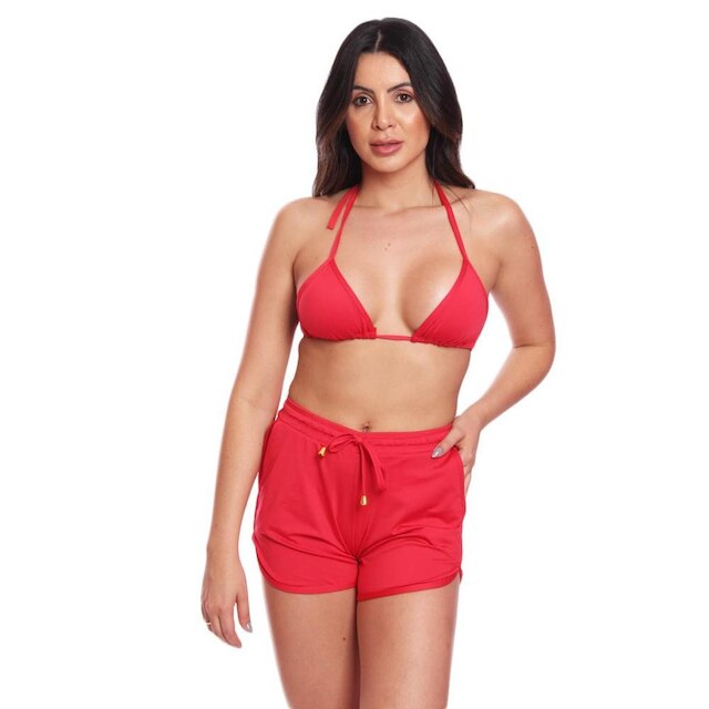 Kit 2 Triquínis Feminino Conjunto Biquíni Tanga Bilunga + Short Bojo Removível Moda Praia