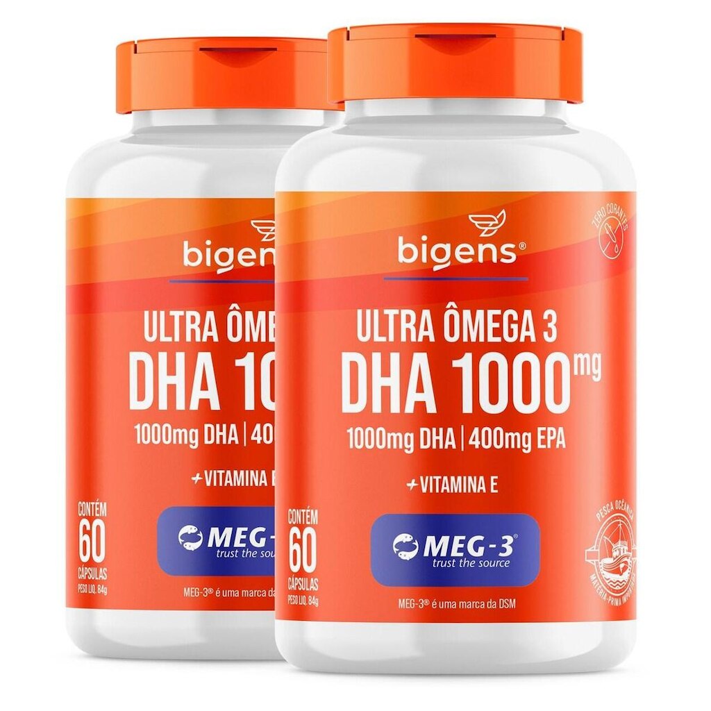 Kit 2 Ultra Ômega 3 Dha 1000mg 400mg Epa MEG-3 120 Caps - Bigens