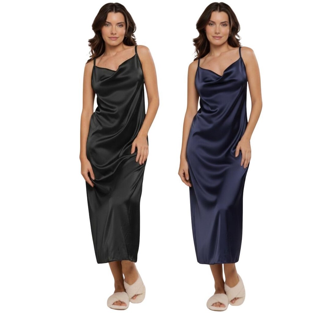 KIT 2 Vestido Confortavel Feminino Vekyo Camisola Longa De Seda Cetim Moda Casual Feminina