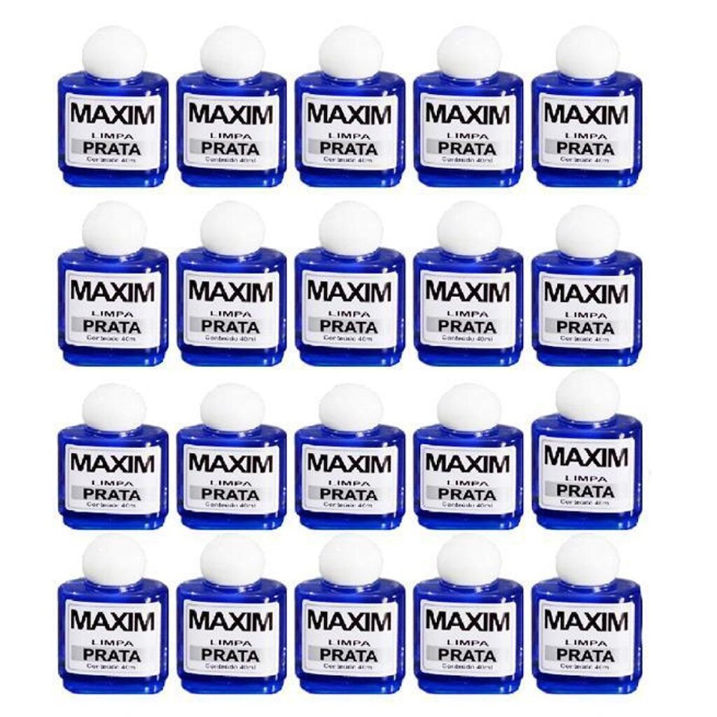 Kit 20Un Limpeza Prata 925 Maxim 40ml Azul Original Liquido Atacado Revenda