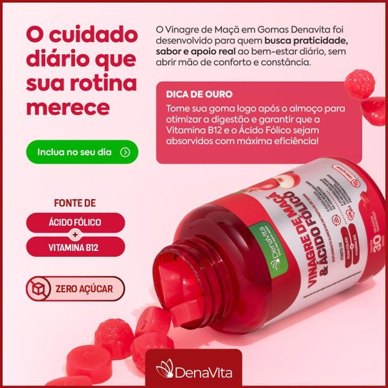 Kit 2x Gummy Vin. De Maçã E Ácido Fólico Em Goma Denavita