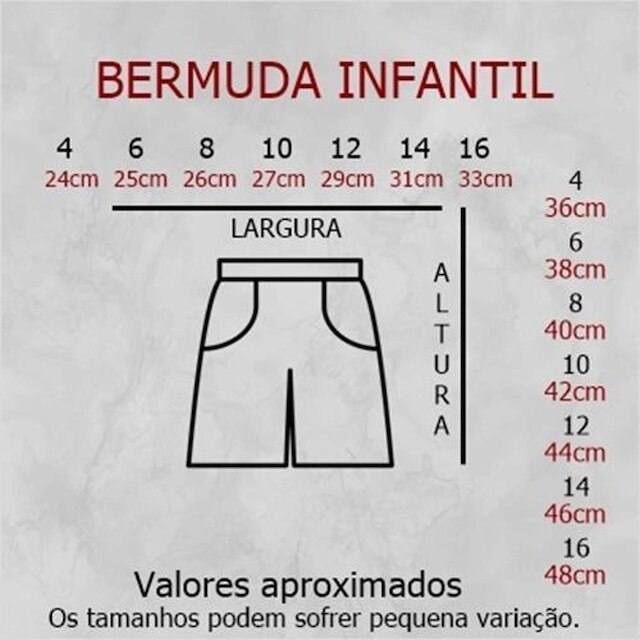 Kit 3 Bermuda Infantil Tactel. Bolsos Frente e Costa