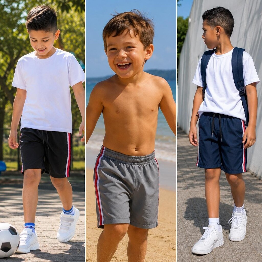 Kit 3 Bermudas Infantil Tecido Tactel Leve Uniforme Escola Praia Dia a dia