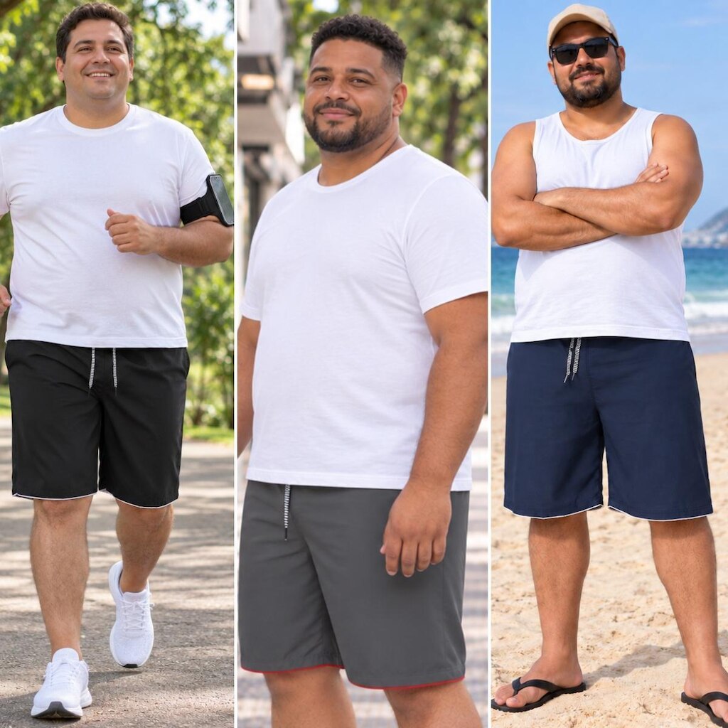 Kit 3 Bermudas Popular Plus Size Masculina Tactel Leve Dia a Dia Casual