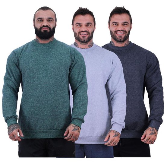 Kit 3 Blusa Frio Moletom Basic MXD Conceito Sem Capuz e Bolso Lisas