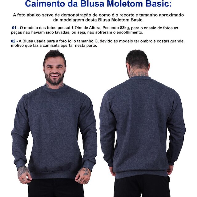 Kit 3 Blusa Frio Moletom Basic MXD Conceito Sem Capuz e Bolso Lisas