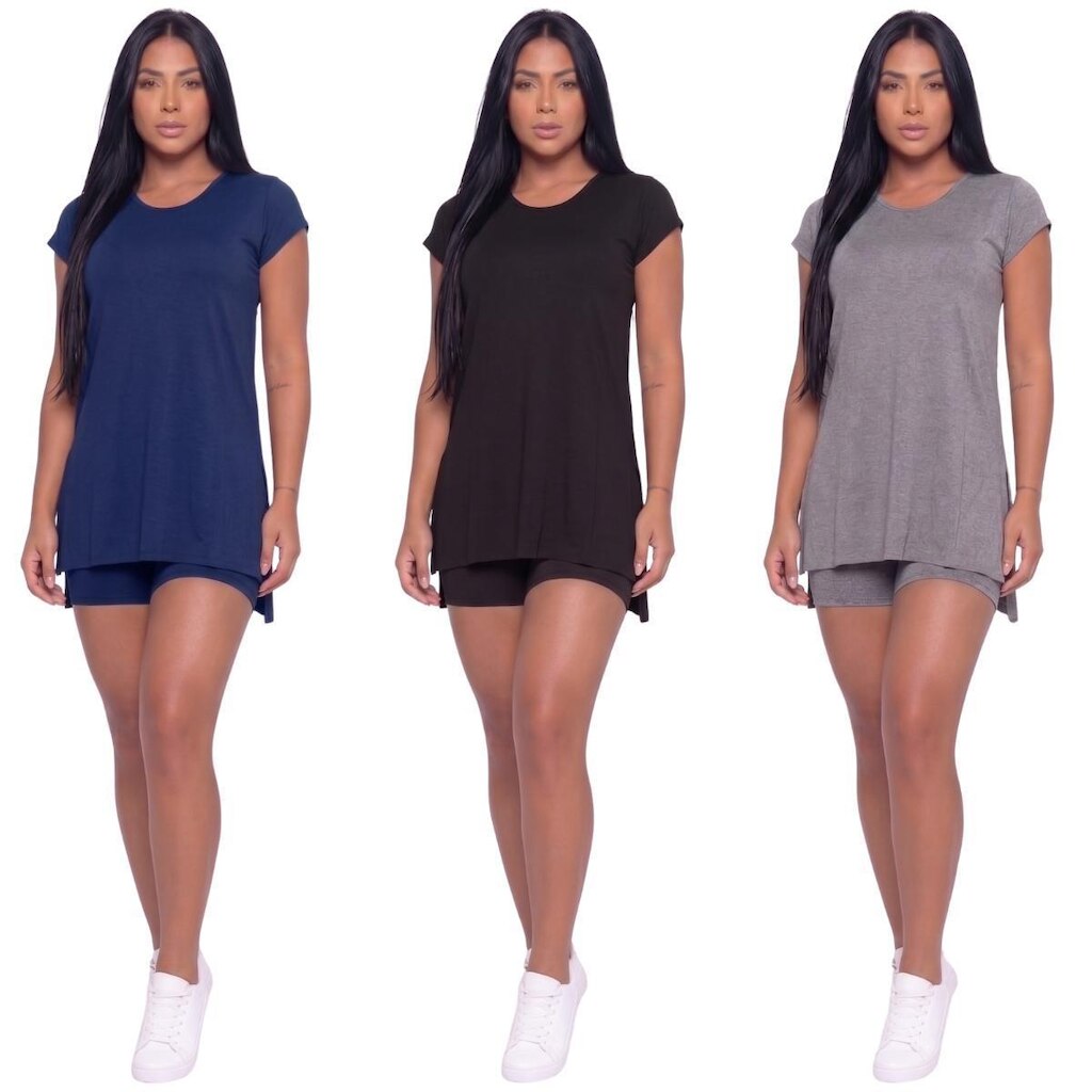 KIT 3 Blusa Ju Fitness Sobre Legging Lisa Serra e Mar Modas Tapa Bumbum Academia Treino Feminina