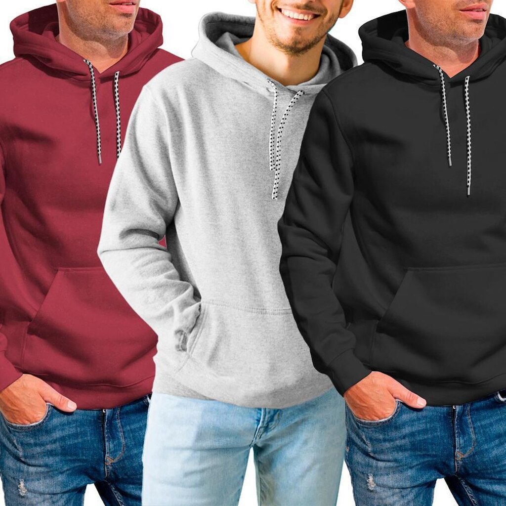 Kit 3 Blusa Moletom Canguru com Capuz Liso Sem Estampa Unissex Feminino Masculino Juvenil Blusas
