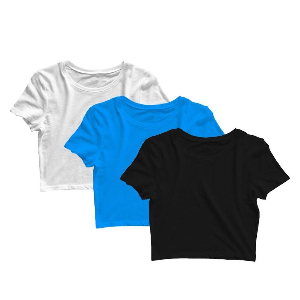 Kit 3 Blusas Cropped Blusinha Camiseta Feminina Lisa