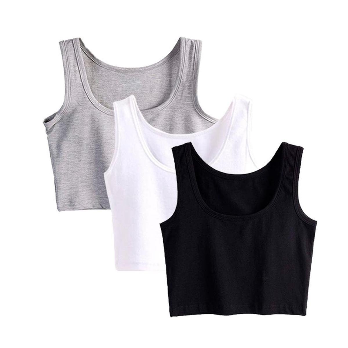 Kit 3 Blusas Cropped Blusinha Feminina Tshirt Regata Basic Fashion - Preto+Cinza Menor preço em Kit 3 Blusas Cropped Blusinha Feminina Tshirt Regata Basic Fashion - Preto+Cinza