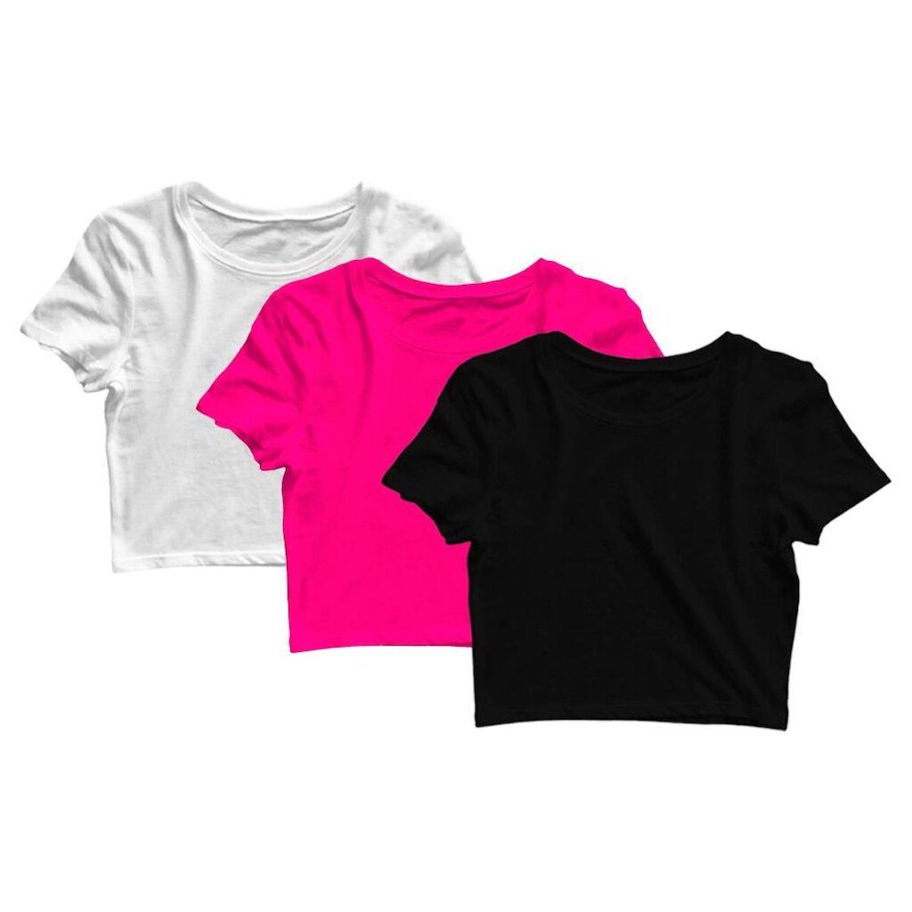 Kit 3 Blusas Cropped Feminina Academia Fitness Treino Manga Curta Básica Lisa Camiseta Blusinha