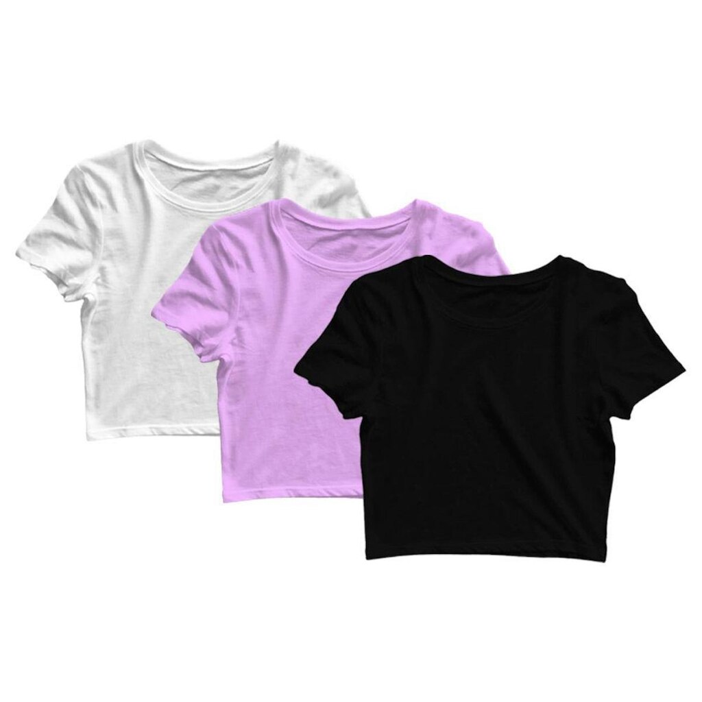 Kit 3 Blusas Cropped Feminina Academia Fitness Treino Manga Curta Básica Lisa Camiseta Blusinha