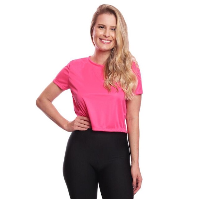 Kit 3 Blusas Cropped Femininas Dry Academia Manga Curta Proteção UV Treino Fitness Corrida Básica