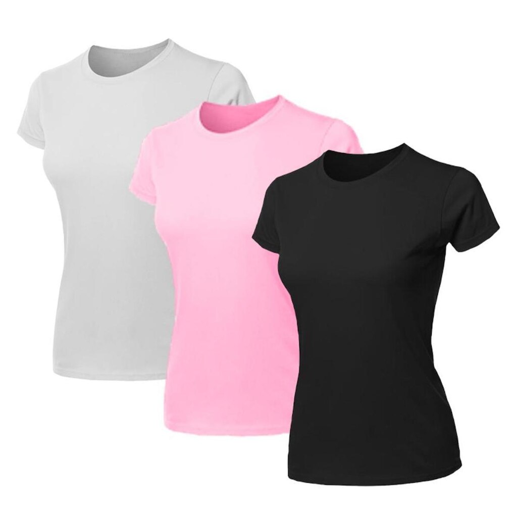 Kit 3 Blusas Feminina Camiseta Lisa Básica Algodão Baby Look