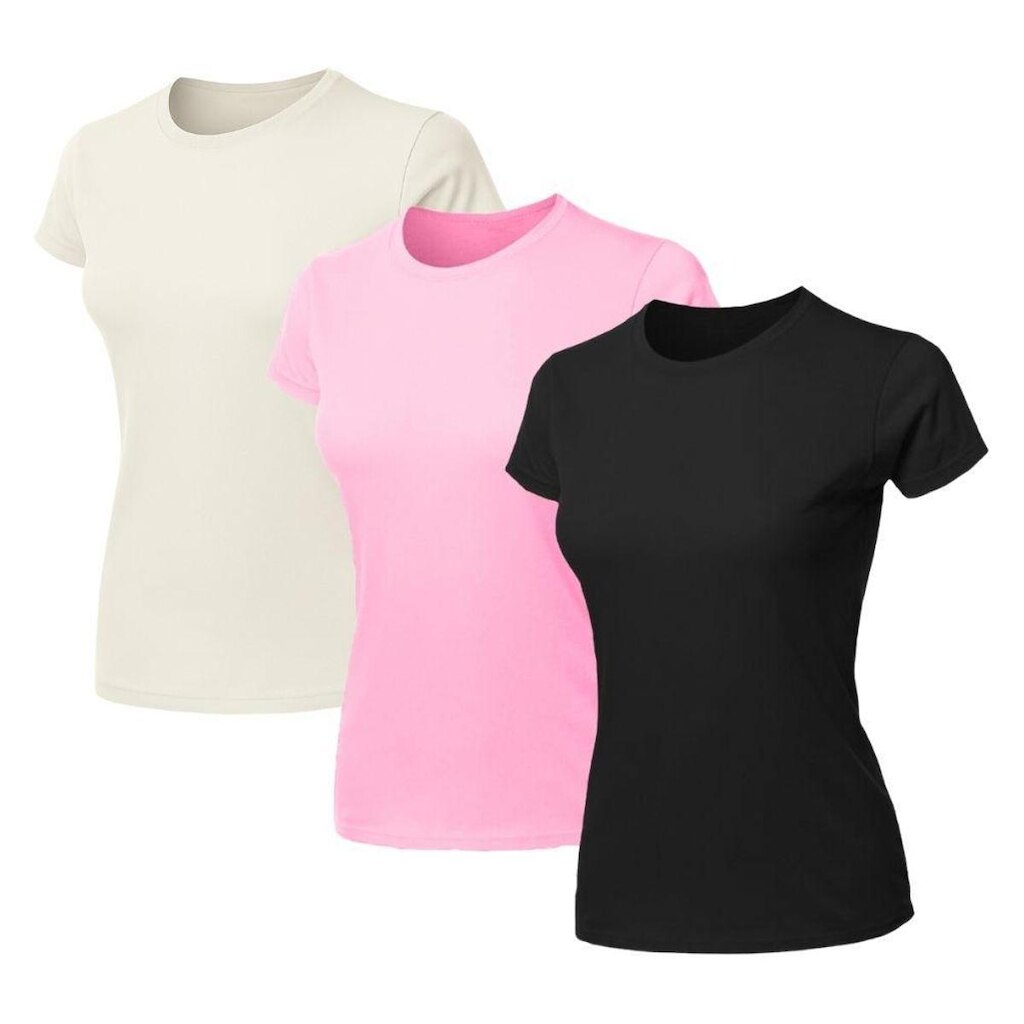 Kit 3 Blusas Feminina Camiseta Lisa Básica Algodão Baby Look