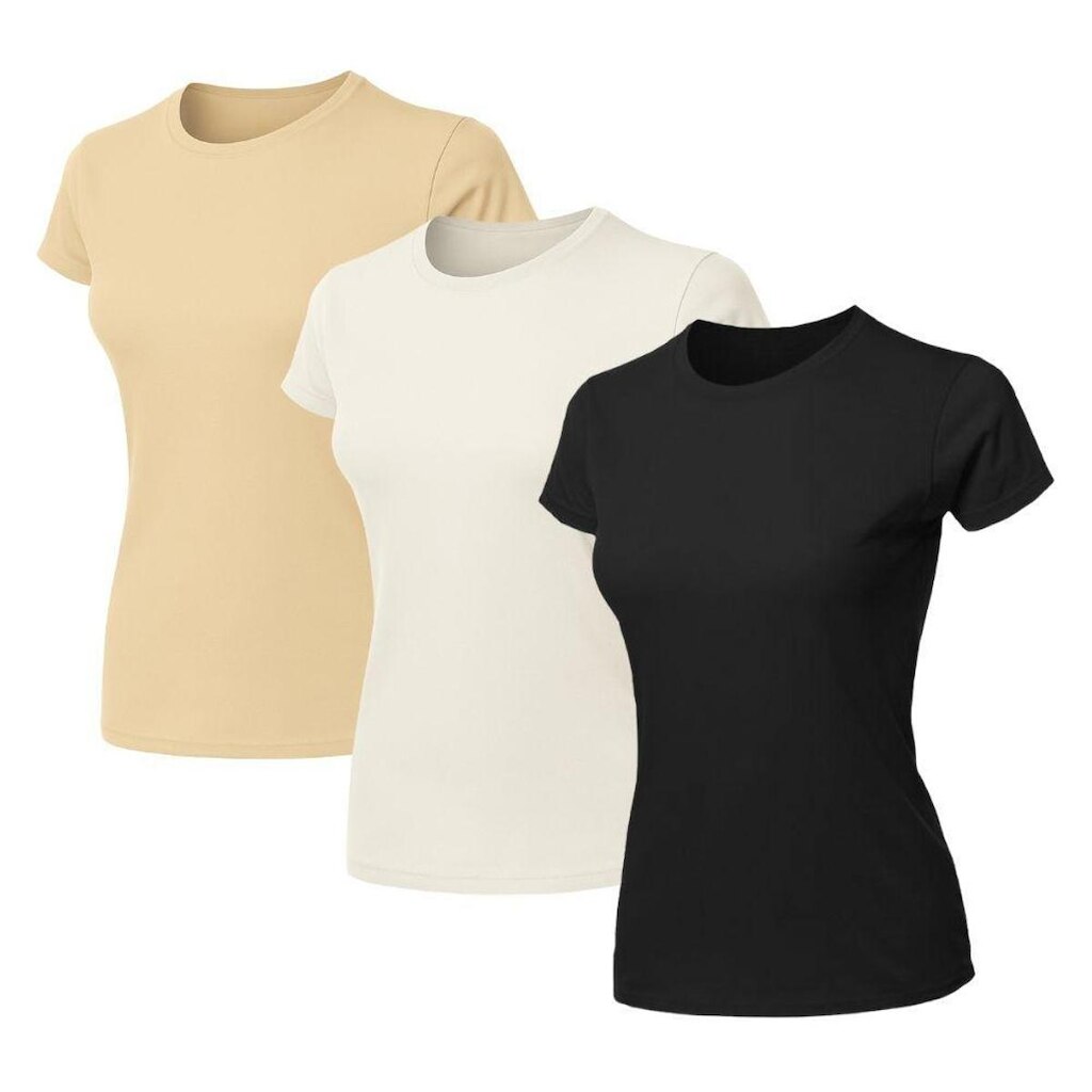 Kit 3 Blusas Feminina Camiseta Lisa Básica Algodão Baby Look