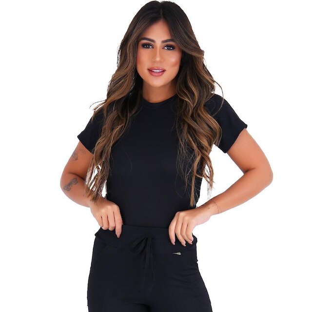 Kit 3 Blusas Femininas Manga Curta Ribana