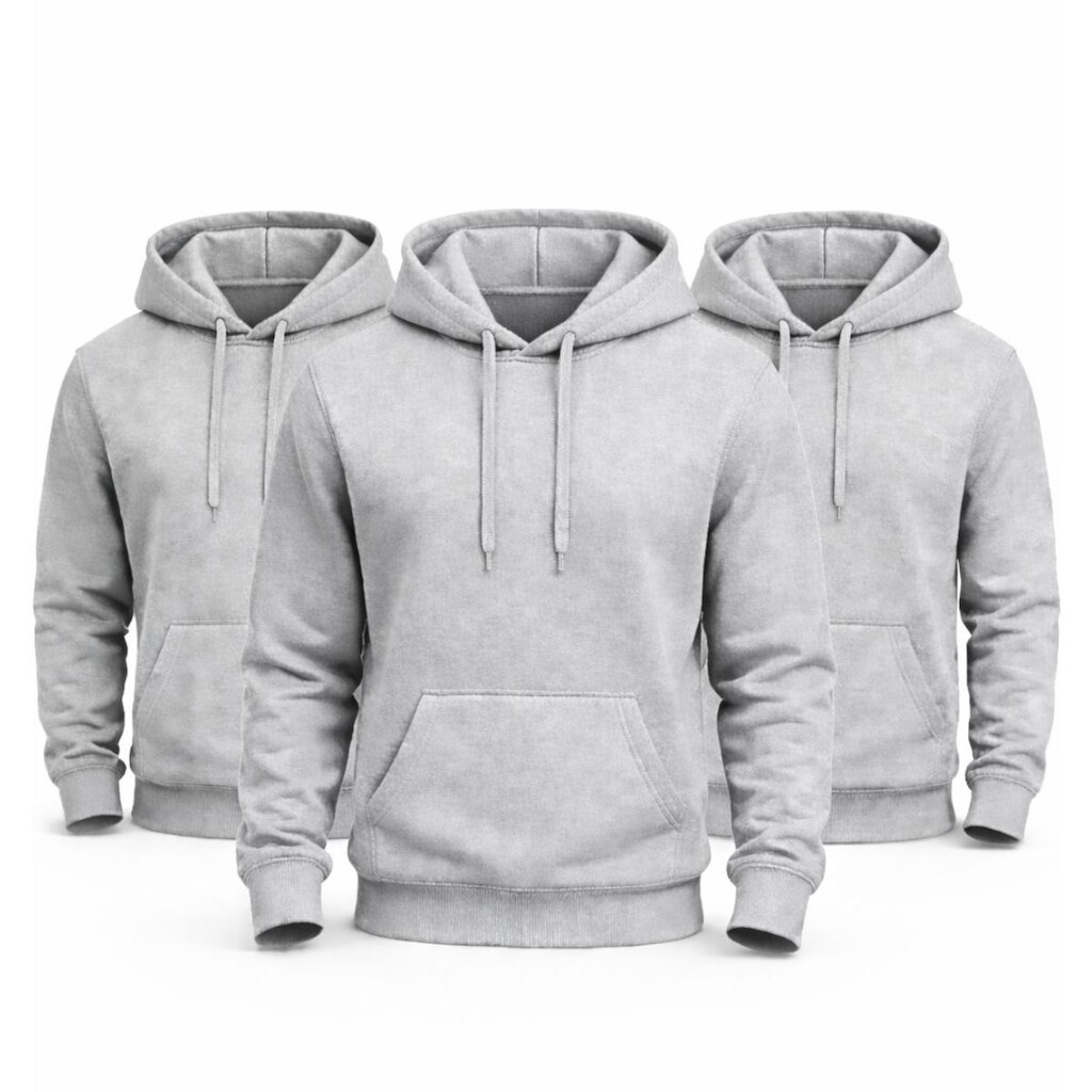 Kit 3 Blusas Moletom Canguru com Capuz Liso Adulto Masculino