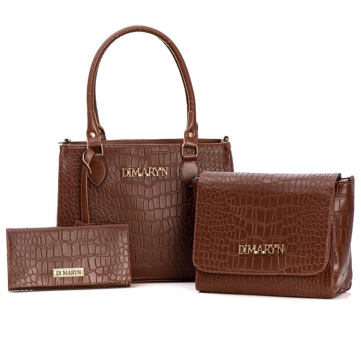 Kit 3 Bolsas Femininas Crôco Grande Média + Carteira Menor preço em Kit 3 Bolsas Femininas Crôco Grande Média + Carteira