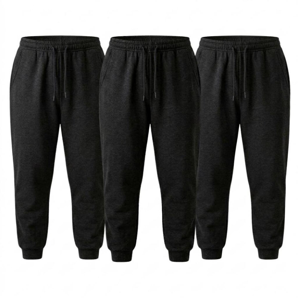 Kit 3 Calça de Moletom Peluciada Algodão Jogger Confortavel Treino Academia Punho na Perna Lisa