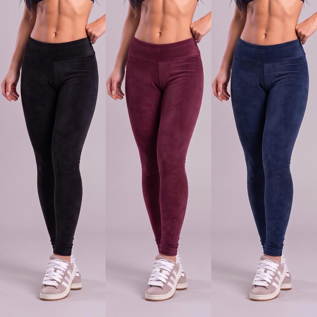 KIT 3 Calça Esportiva Legging Fitness Cotelê Vekyo Treino Grossa Cós Alto Cintura Alta Academia