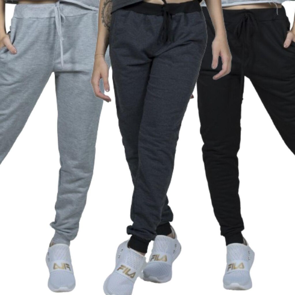 KIT 3 Calça Fitness Moletom Jogger Vekyo Roupa Para Treino Flanelada Inverno Moda Feminina Academia
