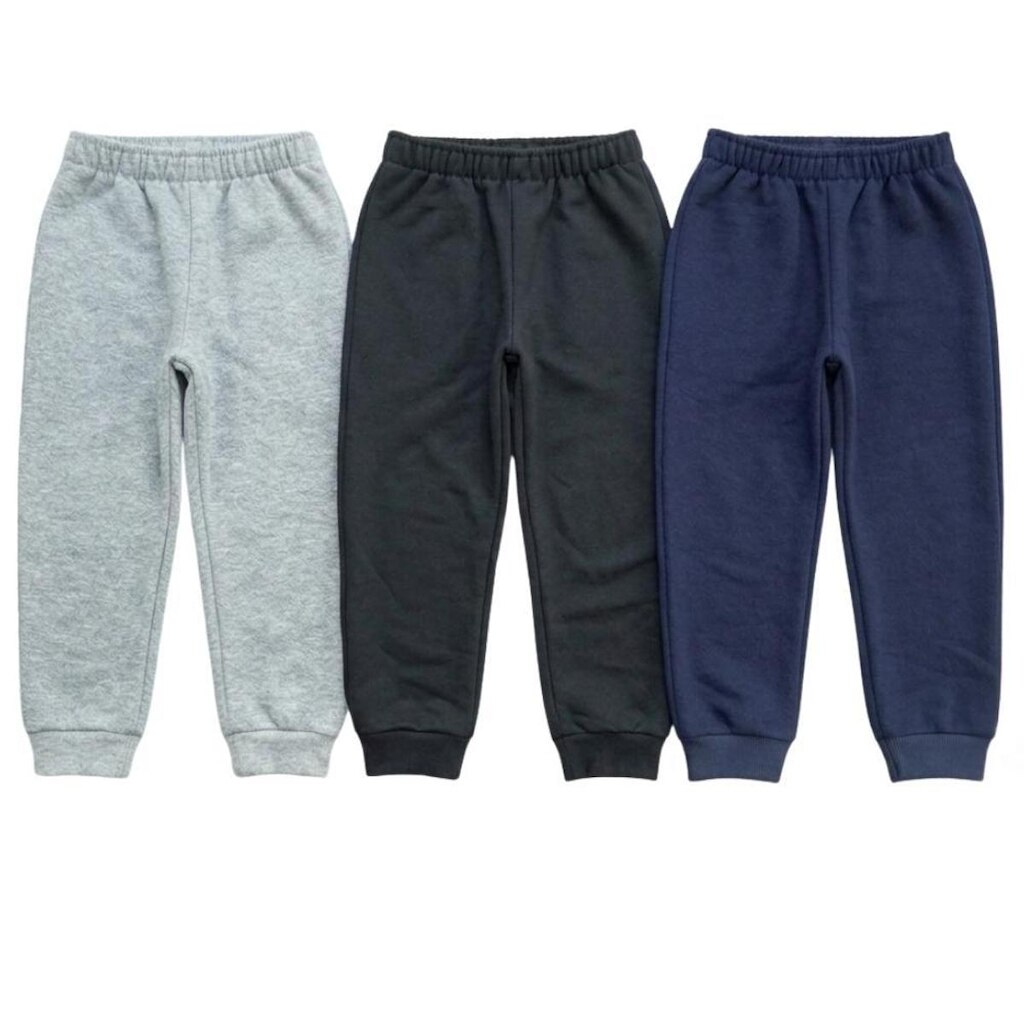 Kit 3 Calça Infantil Algodão Flanelada Quentinha Confortavel Escola Casual Unissex Punho na Barra