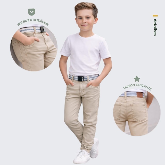 Kit 3 Calça Jeans Infantil Menino Com Regulador e Cinto