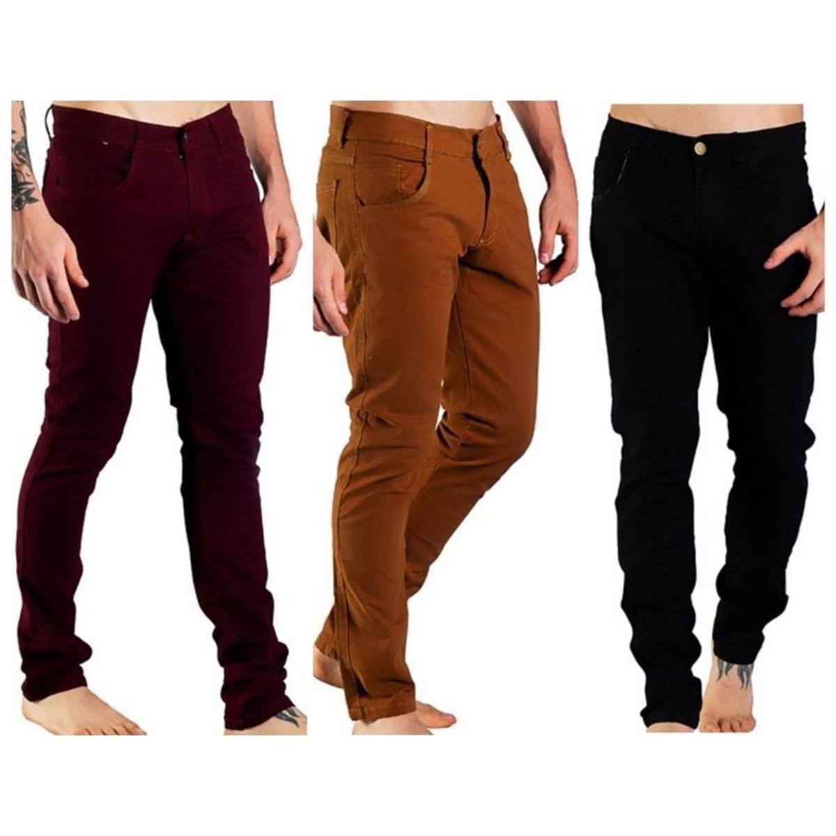 Kit 3 Calça Jeans Masculina Confortável Dia a Dia Versátil - Marrom+Preto Menor preço em Kit 3 Calça Jeans Masculina Confortável Dia a Dia Versátil - Marrom+Preto