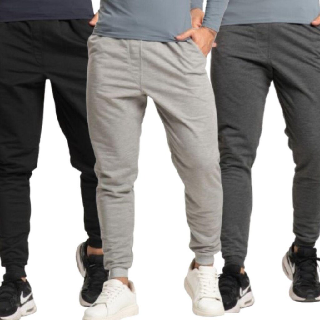 KIT 3 Calça Jogger Moletom Fitness Serra e Mar Roupa Básico Para Frio Treino Moda Masculina Academia