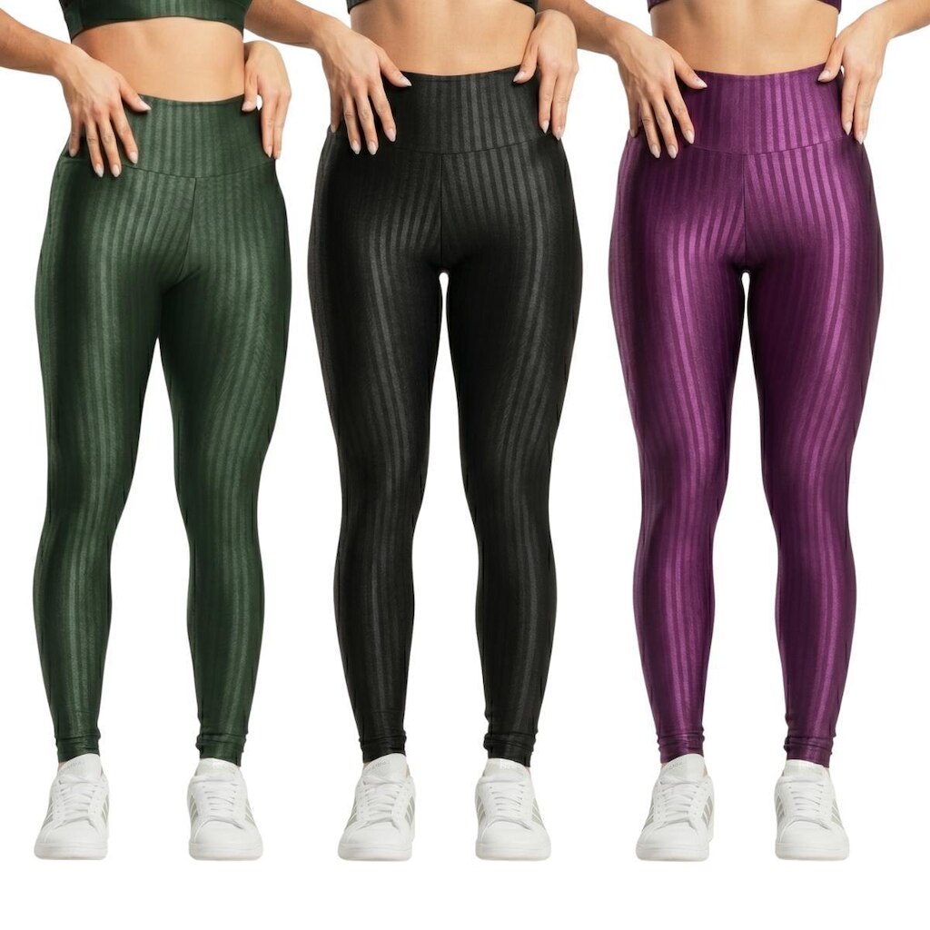 KIT 3 Calça Legging New Zig 3D Vekyo Cós Alto Roupa Para Academia Treino Fitness Feminina Musculação