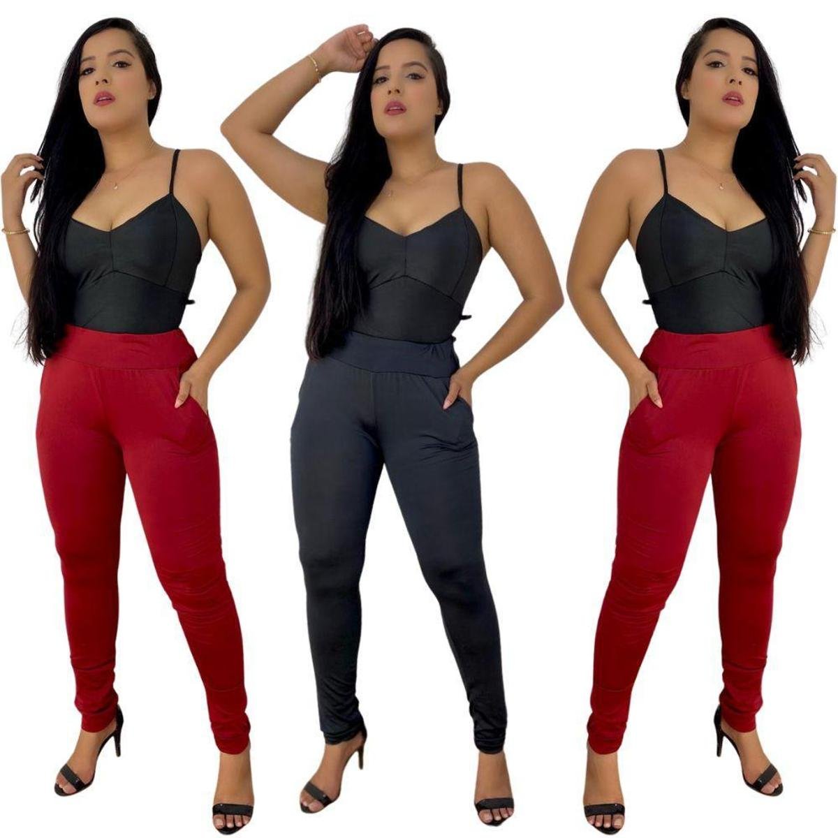 Kit Calça lisa malha fria feminina cintura alta atacado Zattini