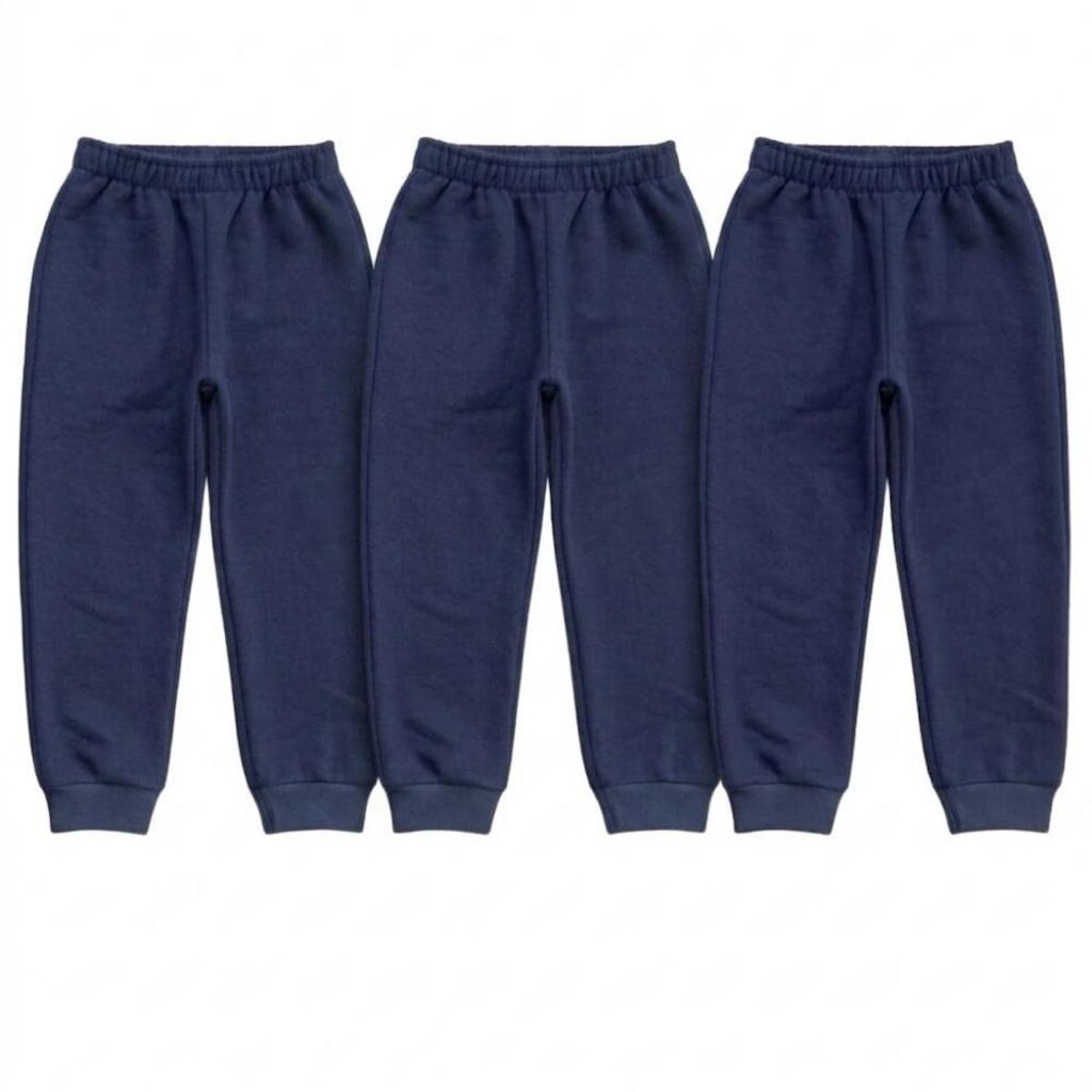 Kit 3 Calça Moletom Mijão Infantil Para Creche Primeiros Passos 1/2/3 Anos Peluciada Basica