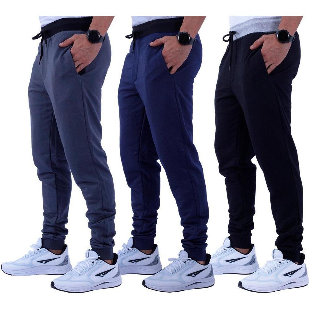 Kit 3 Calça Moletom/Moletinho Masculina MXD Conceito Cores Básicas Liso Slim Fitness Academia Menor preço em Kit 3 Calça Moletom/Moletinho Masculina MXD Conceito Cores Básicas Liso Slim Fitness Academia