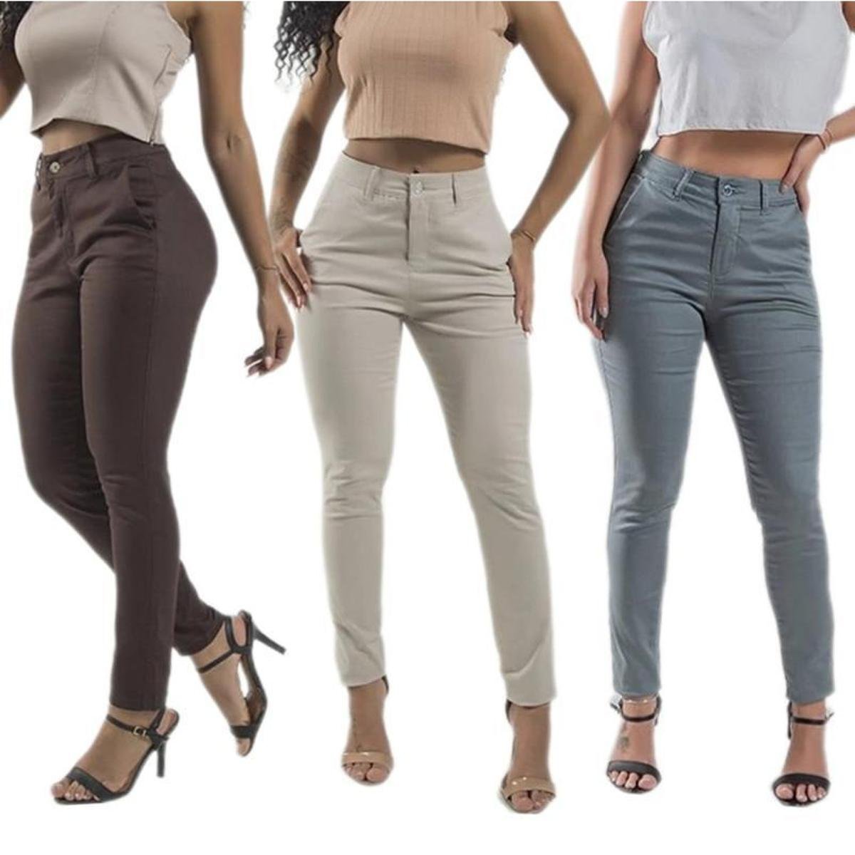 Kit 3 Calças de Sarja Feminina Alfaiataria - Preto Menor preço em Kit 3 Calças de Sarja Feminina Alfaiataria - Preto