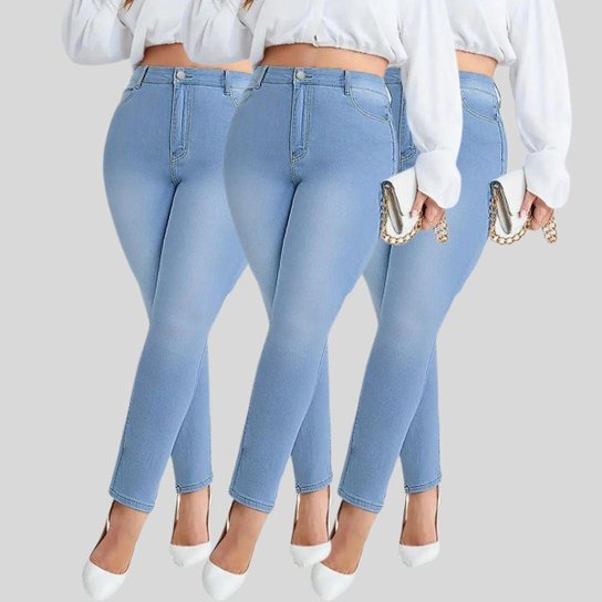 KIT 3 Calças Jeans Feminina Plus Size Skinny com Lycra