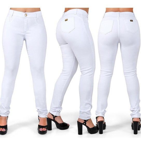 Kit 3 Calças Jeans Feminina Skinny Empina Bumbum Cós Alto
