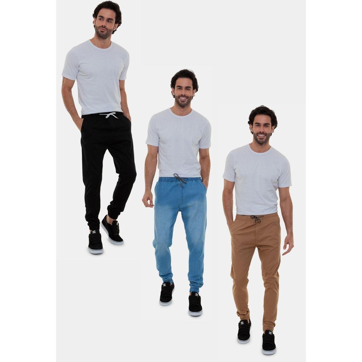 Kit 3 Calças Masculina Jogger Sarja Premium Versatti Koreia - Preto Menor preço em Kit 3 Calças Masculina Jogger Sarja Premium Versatti Koreia - Preto