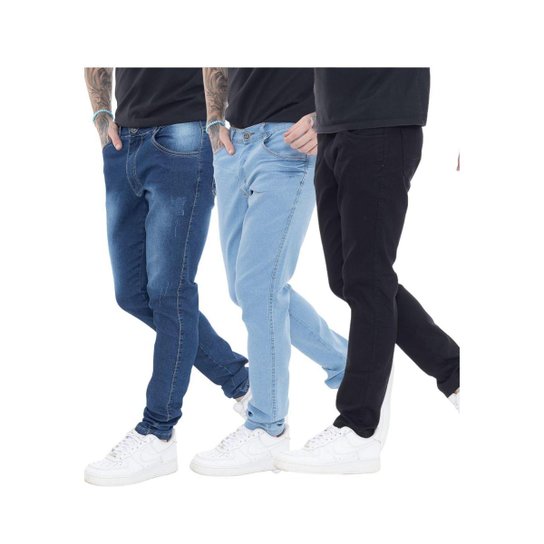 KIT 3 Calças Super Skinny PremiumII Street Delave Escuro e Black Premium