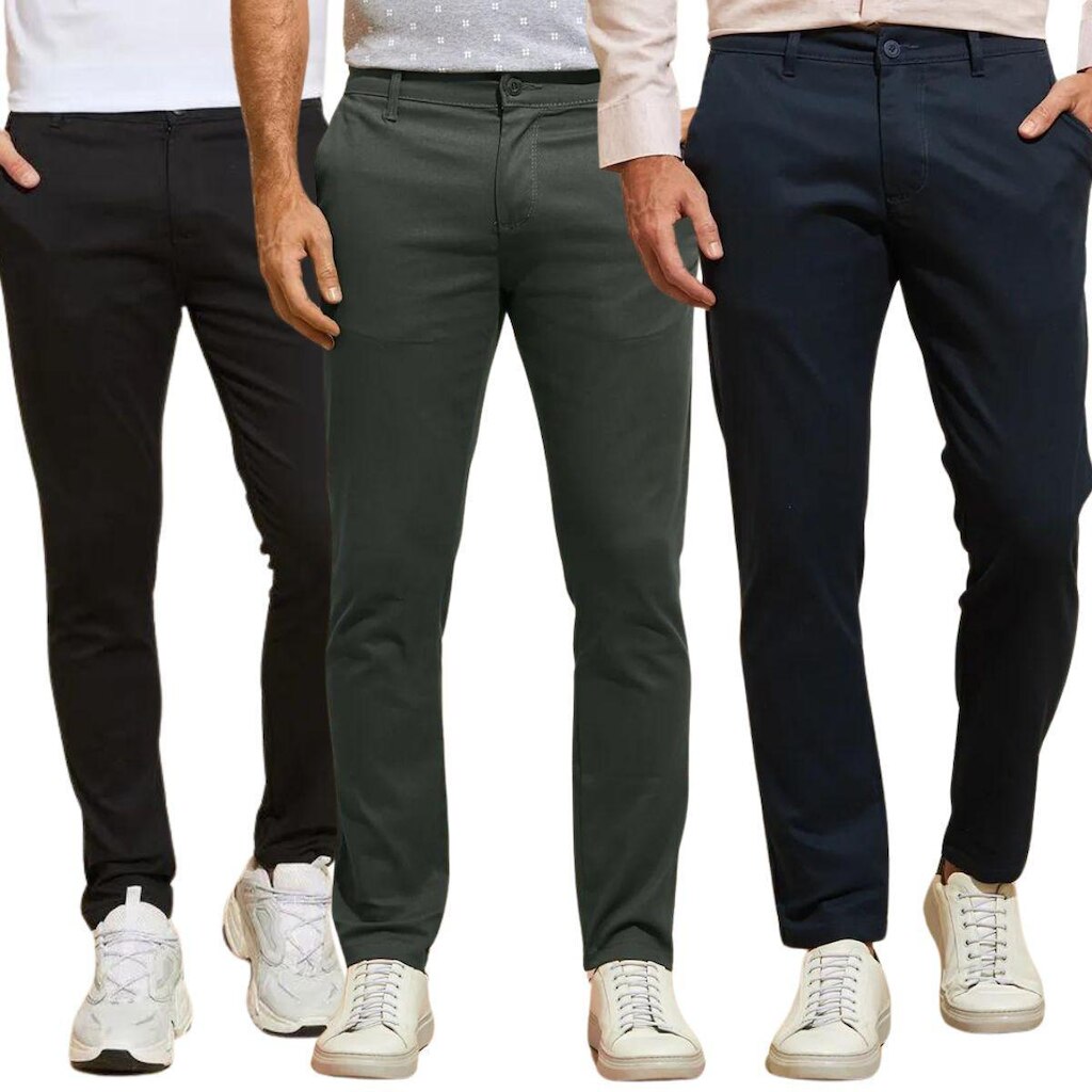 Kit 3 Calças Vih Triny de Sarja Chino Com Bolso Traseiro Embutido Alfaiataria Skinny