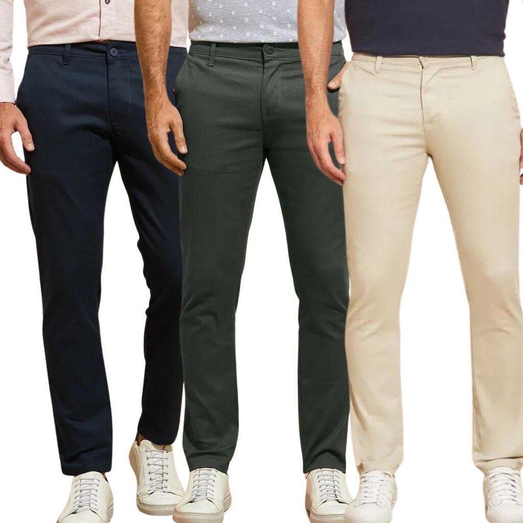 Kit 3 Calças Vih Triny de Sarja Chino Com Bolso Traseiro Embutido Alfaiataria Skinny