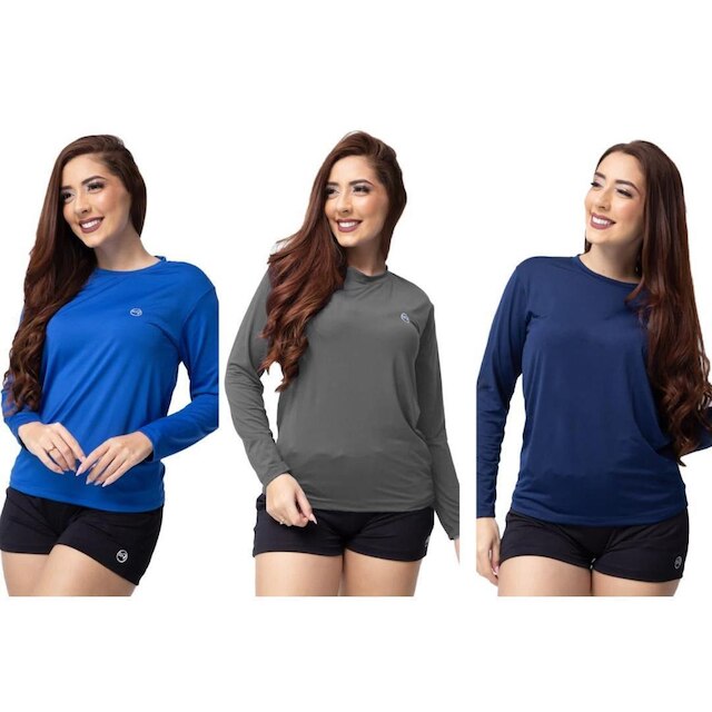 Kit 3 Camisa Feminina Térmica Manga Longa Com Proteção Uv 50+