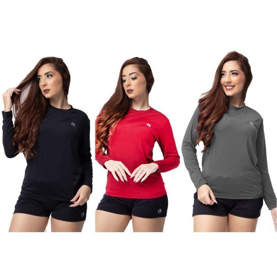 Kit 3 Camisa Feminina Térmica Manga Longa Com Proteção Uv 50+