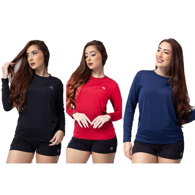 Kit 3 Camisa Feminina Térmica Manga Longa Com Proteção Uv 50+