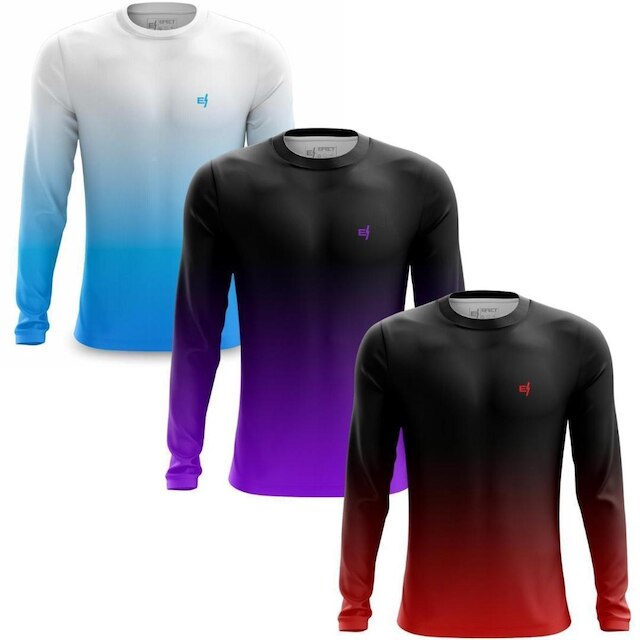 Kit 3 Camisa Masculina Casual Manga Longa Academia Camiseta Proteção UV Caminhada Bike