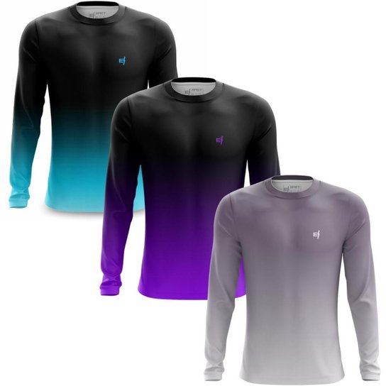 Kit 3 Camisa Masculina Casual Manga Longa Academia Camiseta Proteção UV Caminhada Bike