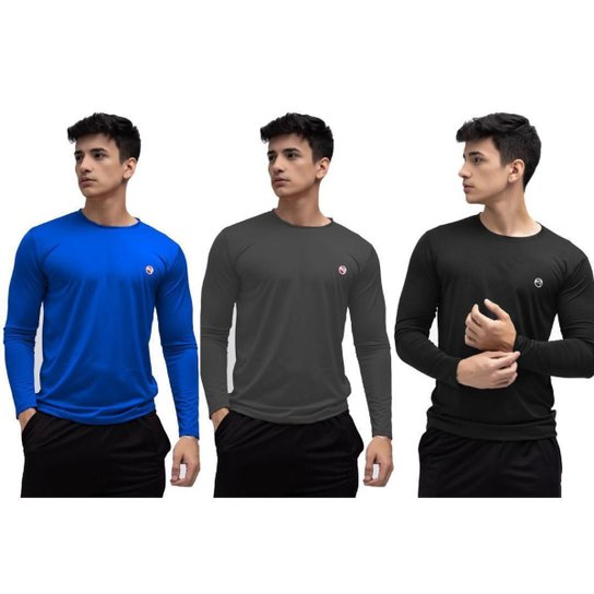 Kit 3 Camisa Masculina Térmica Manga Longa Com Proteção Uv 50+